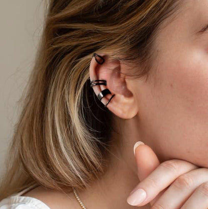 CHIC & ARTSY 925 Sterling Silver Ear Cuffs for Women, Non Piercing Clip On Cartilage Cuffs, Adjustable Fake Conch & Helix Earrings, Gold Plated & Oxidized Various Styles - color: ear cuff #7