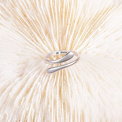 Fookduoduo 925 Sterling Silver Ring Inspirational Jewelry adjustable Wrap Open Rings for Women - style: Be Brave