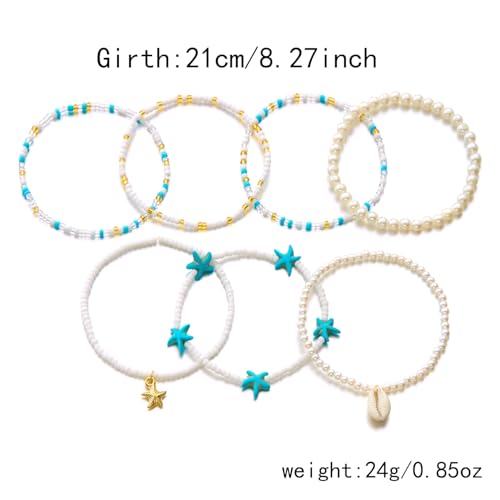 Beaded Starfish Mermaid Anklets Bracelet for Women Waterproof Starfish Shell Pearl Anklet Stackable Stretch Beaded Anklets Hawaiian Beach Jewelry Mermaid Costume Outfits Accessories - style: Rice Beads Starfish
