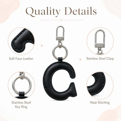 Initial Letter Keychain,Stainless Steel,Colorful Faux Leather Keyring for Backpack,Purse,Car Keys,Gift for Men Women - color: C