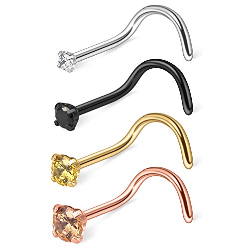 18G 1.5mm 2mm 2.5mm 3mm 3.5mm 4mm Round Diamond CZ Nose Screw Studs Rings Piercing Jewelry 4-12PCS - color: 4PCS - Mix Color 3#