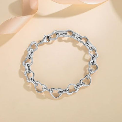 mnmoom Heart Bracelets for Women Stainless Steel with Rose gold, gold plating Heart links bracelets - color: Silver