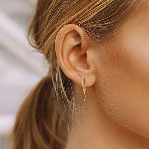 LOYATA Spike Earrings Gold Huggie Hoop Diamond Cubic Zirconia 14K Gold Plated Dainty Small Simple Hypoallergenic Geometric Jewelry Gift for Women - color: Curved Bar Crossover