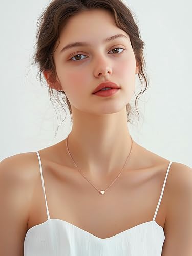 PROSILVER 925 Sterling Silver Necklace for Women Dainty Pendant Necklace | Hypoallergenic 925 Sterling Silver, Cute Small Pendant, Star/Heart/Moon/Triangle/Bar/Round Necklace Silver with Gift Box - color: 03 Rose Gold, style: 02 Heart