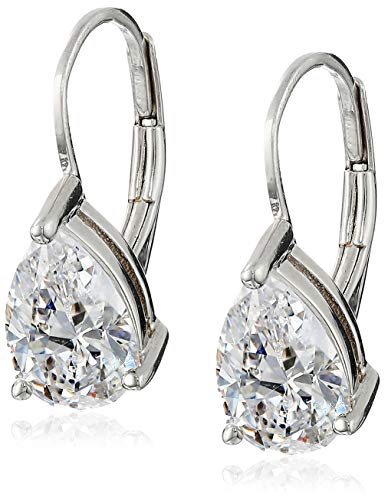Amazon Essentials Sterling Silver or Gold Plated Sterling Silver Pear Cut Cubic Zirconia Leverback Earrings - color: Platinum
