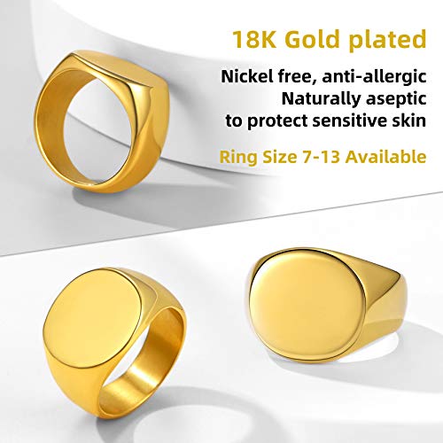 GoldChic Jewelry Personalized Signet Rings Men Women, Stainless Steel Custom Photo Bold Square/Oval Monogram/Old English Initial Pinky Stacking Statement Ring in Black/Silver/Gold (Size 7-14) - color: Gold-Blank - Round