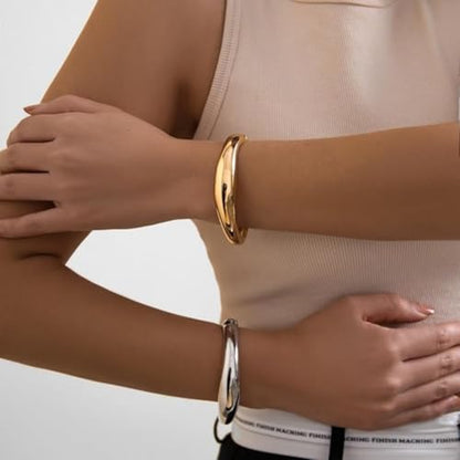 Gold/Silver Cuff Bangle Bracelets For Women Chunky Waterdrop Twisted Hinged Bangle Bracelets Minimalist Arm Cuff Bracelet Jewelry Gifts - color: 15Gold+Silver