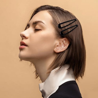 24 PCS 2.36 In Metal Snap Hair Barrettes For Women Water Drop Shape Hair Clips For Thick Thin Fine Hair,Bright Black - color: Bright Black