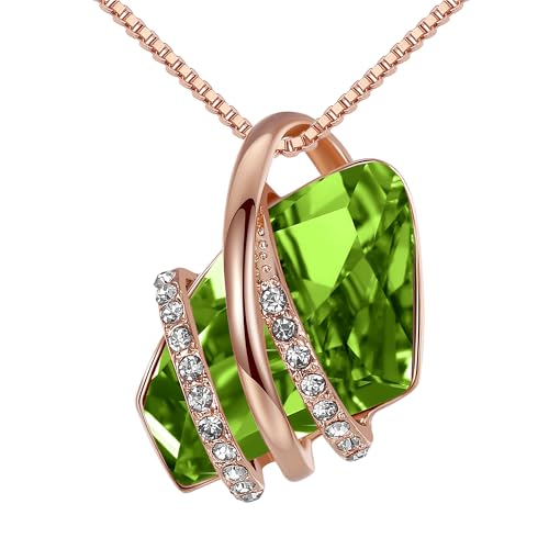 Leafael Wish Stone Pendant Necklace with Birthstone Crystal, 18K Rose Gold Plated/Silvertone, 18" + 2" - color: 108-August-Peridot Green-Rose Gold Plated