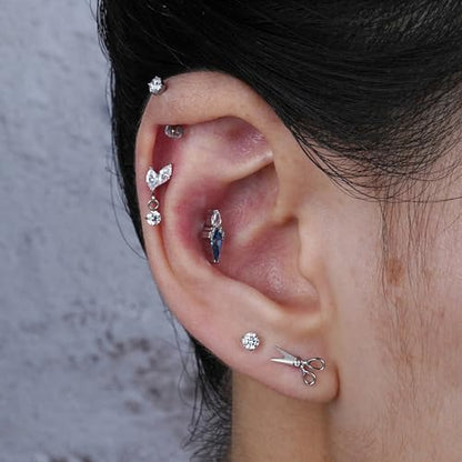 1PC ASTM F136 Titanium Mini Threadless Flat Back Stud 18G 6mm 8mm for Conch Helix Flat Tragus Labret - color: leaf - Tit