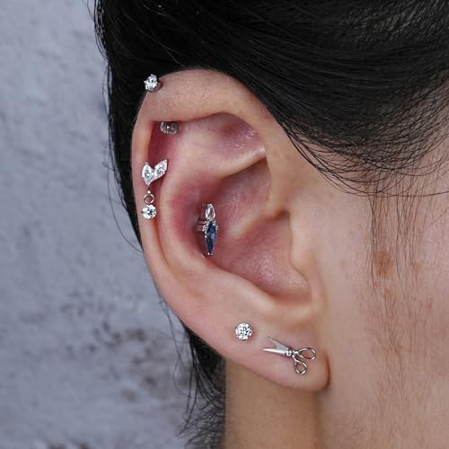 16G 6mm 8mm ASTM F136 Titanium Cartilage Piercing Jewelry Stud for Tragus Helix Conch Flat - color: Scissor - Tit
