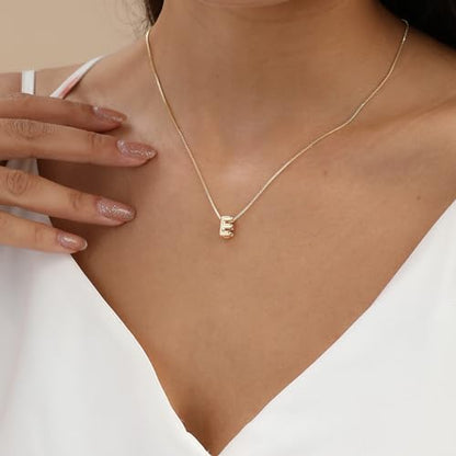14K Gold Plated Bubble Letter Necklace, Tarnish Free and Waterproof Dainty Initial Necklace for Women, Trendy Personalized Gold Jewelry Gift for Her - color: Gold, style: E