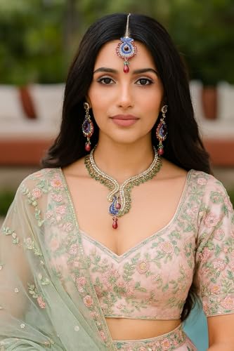 Touchstone Indian Bollywood Traditional Craftsmanship Mughal Designer Jewelry Wedding Necklace Set in Antique Gold Or White Tone for Women. - style: D411 Multicolor