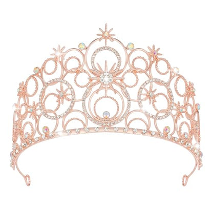 Crystal Crowns for Women, Crystal Bubble TiaraBride Royal Queen Headband Princess Headpieces for Women Bridal Wedding Prom Birthday Party Crowns - color: Rose Gold