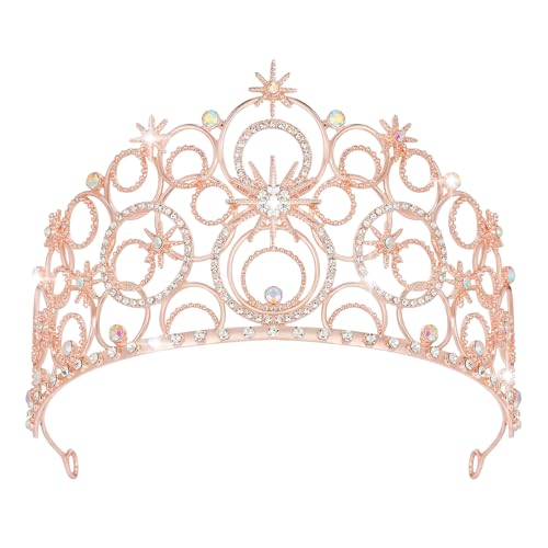 Crystal Crowns for Women, Crystal Bubble TiaraBride Royal Queen Headband Princess Headpieces for Women Bridal Wedding Prom Birthday Party Crowns - color: Rose Gold