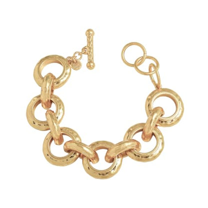 18K Gold Plated Hammered Toggle Bracelet for Women | Chunky hammered statement bracelet with a toggle closure and 3 adjustable sizes, designed for everyday wear and gifting - style: Style Two