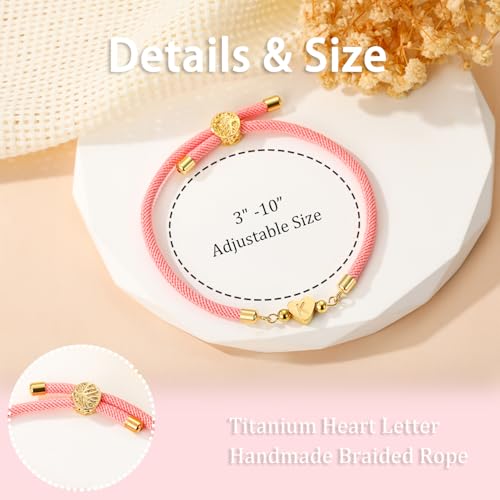 WEDDINEN Initial Bracelets A to Z Dainty Titanium Heart Love Letter Bracelets for Girls,Charm Handmade Braided Name Bracelet Women Trendy Jewelry Christmas Stocking Stuffers Gift for Teen Girls - color: E