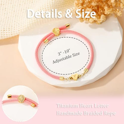 WEDDINEN Initial Bracelets A to Z Dainty Titanium Heart Love Letter Bracelets for Girls,Charm Handmade Braided Name Bracelet Women Trendy Jewelry Christmas Stocking Stuffers Gift for Teen Girls - color: B
