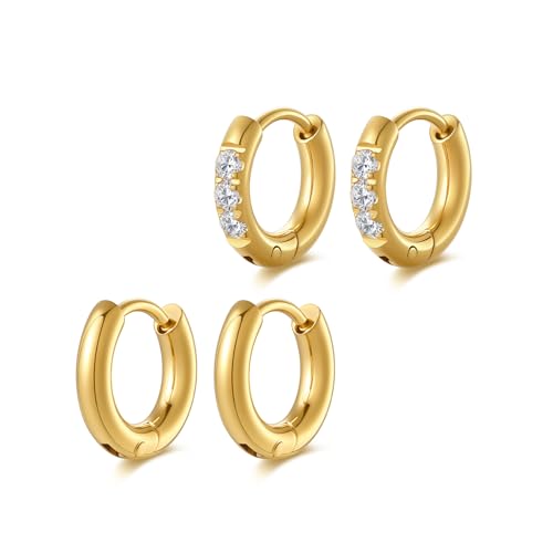 Small Hoop Earrings for Women, Stainless Steel Huggie Hoop earrings, 18G | 2/4/6 Pairs, 6mm/8mm/12mm Small Hoop Earrings, Lobe Helix Conch Tragus Daith Rook Cartilage Piercing Jewelry,Gold Silver - color: Golden-2 pairs-6mm