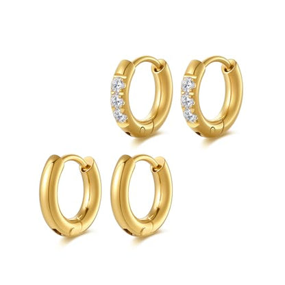 Small Hoop Earrings for Women, Stainless Steel Huggie Hoop earrings, 18G | 2/4/6 Pairs, 6mm/8mm/12mm Small Hoop Earrings, Lobe Helix Conch Tragus Daith Rook Cartilage Piercing Jewelry,Gold Silver - color: Golden-2 pairs-6mm