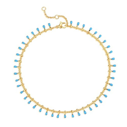 Gold Anklets for Women 14K Gold Plated Tiny Bead Anklet Colorful Tassel Foot Chain Dainty Adjustable Cute Summer Beach Boho Anklets Jewelry Gift - color: lake blue