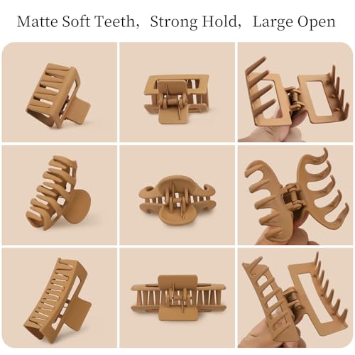 Small Medium Claw Clips for Women, 3 Styles Hair Clips for Thick and Thin Hair, Non-slip Strong Hold, 12 Pcs (Kahki) - color: Kahki