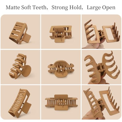 Small Medium Claw Clips for Women, 3 Styles Hair Clips for Thick and Thin Hair, Non-slip Strong Hold, 12 Pcs (Kahki) - color: Kahki