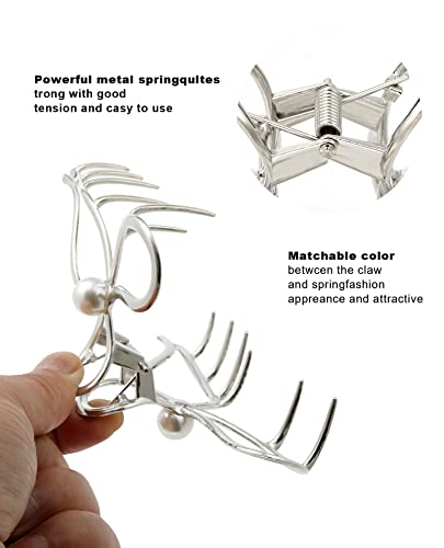 HAIMEIKANG 4 PCs Metal Hair Claw Clips - Irregular Large Clips for Women, Non-Slip Styling Accessories for Thick and Thin Hair (Silver) | Durable Metal Hair Clips for Thick or Thin Hair. Non-slip Silver Bow Claw Clips for Daily Wear, Party & Styling