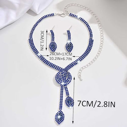 Unicra Silver Rhinestone Bridal Wedding Jewelry Set Crystal Necklace Earrings Sets Formal Prom Costume Jewelry Sets for Women and Brides - color: Blue