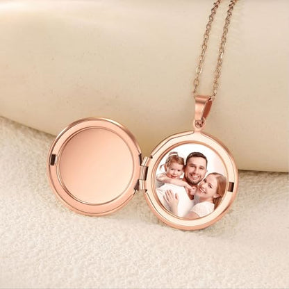 PHOCKSIN Personalized Locket Necklace for Women Photo Necklace with Customized Picture Birth Flower Birthstone Customizable Birthday Gifts - color: #17-Round Rose Gold