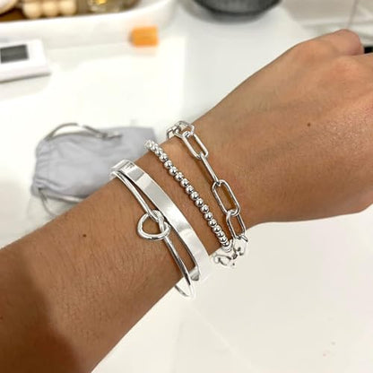 Gold Bracelets Stack Jewelry for Women Non Tarnish Waterproof | 14K Gold Plated Bangle Cuff Bracelet Set Accessories - color: Silver, style: Style A