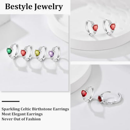 Bestyle 925 Sterling Silver Huggie Hoop Earrings Small Birthstone Hoop Earrings for Women Hypoallergenic Silver Huggie Earring,Great Birthday Earrings Gift for Daughter Wife Mom - color: 07-Red Ruby-Hoop