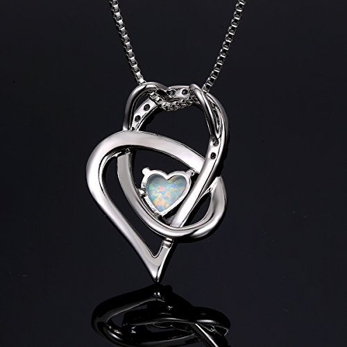 VOLUKA Created Opal/Amethyst/Mystic Topaz Pendant Necklace for Women,18K White/Rose Gold Plated Chain Wedding Engagement Jewelry Gift - color: E-Knot heart necklace-white gold plated