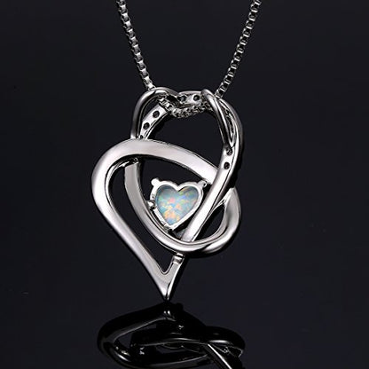 VOLUKA Created Opal/Amethyst/Mystic Topaz Pendant Necklace for Women,18K White/Rose Gold Plated Chain Wedding Engagement Jewelry Gift - color: E-Knot heart necklace-white gold plated