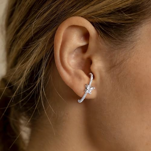 CZ Suspender Cuff Stud Earrings Wrap Earlobe Silver Post Cubic Zirconia Minimalist Jewelry for Women - color: Silver Butterfly CZ