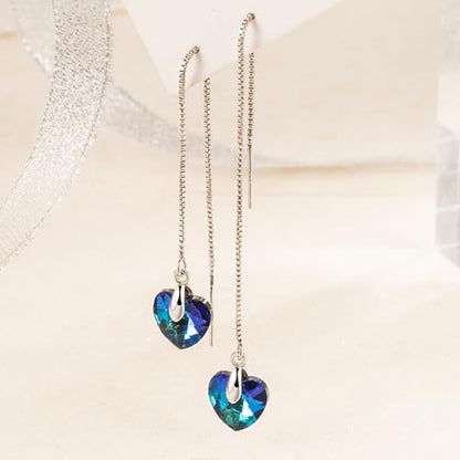 925 Sterling Silver Dangle Earrings with Charms Heart, Water drop, Moon, Star Long Drop Earring for Women Jewelry Gifts Hypoallergenic - color: ocean heart