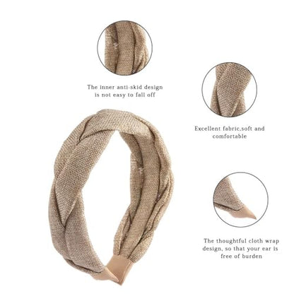 Madison Tyler Thick Headbands for Women | Wide Fabric Grey Braided Cute Handmade Makeup Hair Band for Girls | Thin Hair and Thick Hair | Skincare and Boho Spring Headband for Washing Face - color: Fabric Grey Headbands