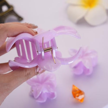 Flower Hair Clips for Women Girls Claw Clips Light Purple Plumeria with Marble Design Barrettes Summer Hair Clip Fashion Hair Styling Accessories for Thick Thin Hair(3Pcs: 1 Large 2 Small) - color: Light Purple