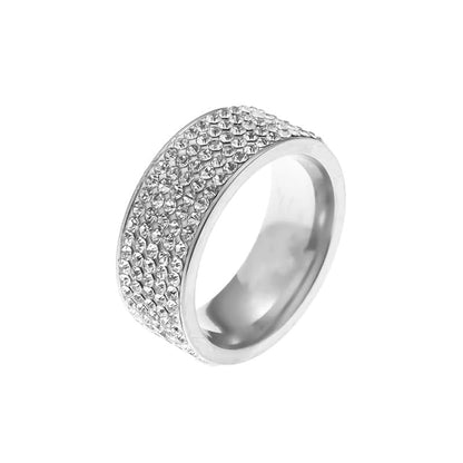 Multi Row Rhinestone Stainless Steel Band Ring Jewelry for Women | Multi rows shiny rhinestones, durable stainless steel, stylish band, ideal birthday holiday gift jewelry for women - color: silvery