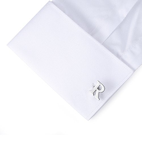 HONEY BEAR Initial Letter Cufflinks for Men Wedding Business | Personalized, Tarnish-Resistant, Steel-Plated Copper Base, Gift Box, for Groomsmen, Father, Husband, Anniversary - style: R Silver