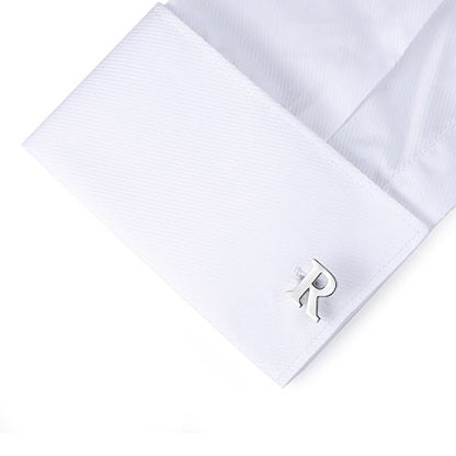 HONEY BEAR Initial Letter Cufflinks for Men Wedding Business | Personalized, Tarnish-Resistant, Steel-Plated Copper Base, Gift Box, for Groomsmen, Father, Husband, Anniversary - style: R Silver