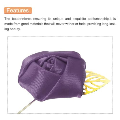 MECCANIXITY Groom Boutonnieres Rose Boutonnieres Pins for Wedding - color: Purple