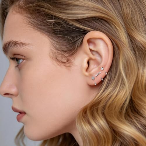 925 Sterling Silver 14K Gold Plated Huggie Half Hoop Earrings | Sleep-Friendly Poke-Free Hypoallergenic Stackable Earring Comfortable & All Day Wear - color: 3pack-White Gold