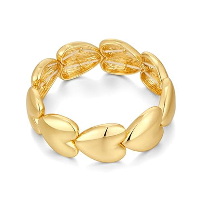WOWORAMA Chunky Chain Bracelet for Women, Gold/Silver | Adjustable Elastic Stretch Bracelet, Thick Chunky Link Bracelet, Statement Jewelry - color: Gold Heart