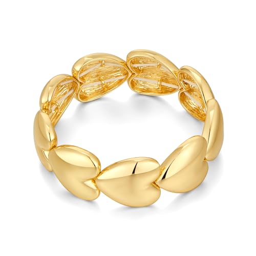 WOWORAMA Chunky Chain Bracelet for Women, Gold/Silver | Adjustable Elastic Stretch Bracelet, Thick Chunky Link Bracelet, Statement Jewelry - color: Gold Heart