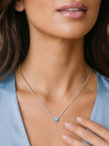 Silvora Heart/Round Birthstone Necklace for Women, Sparkling Crystal Pendant, Dainty Birth Month Jewelry, Adjustable 16"+2" Chain - color: Silver, style: March Round