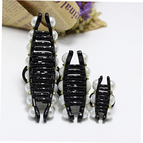 Snap Barrettes for Women Black Pearl Clips Fashion Style Hair Clip Set 3 Sizes Included
