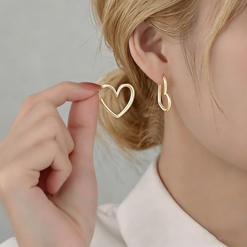 Gold Heart Hoop Earrings for Women Trendy Silver Post Earring Jewelry Gifts | Hypoallergenic Heart Earrings - color: Gold Heart