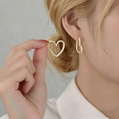 Gold Heart Hoop Earrings for Women Trendy Silver Post Earring Jewelry Gifts | Hypoallergenic Heart Earrings - color: Gold Heart
