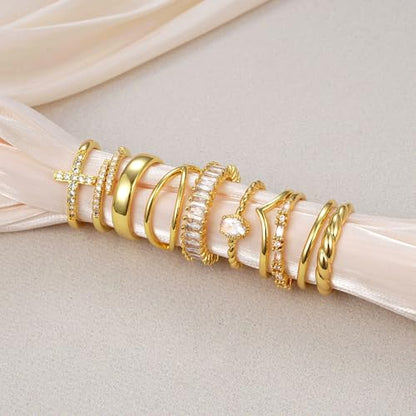 10 PCS 14K Gold Plated Rings Set for Women, Dainty Gold Knuckle Ring Non Tarnish, Simple Thumb Stacking Rings Pack Size 6/7/8/9/10 - color: gold